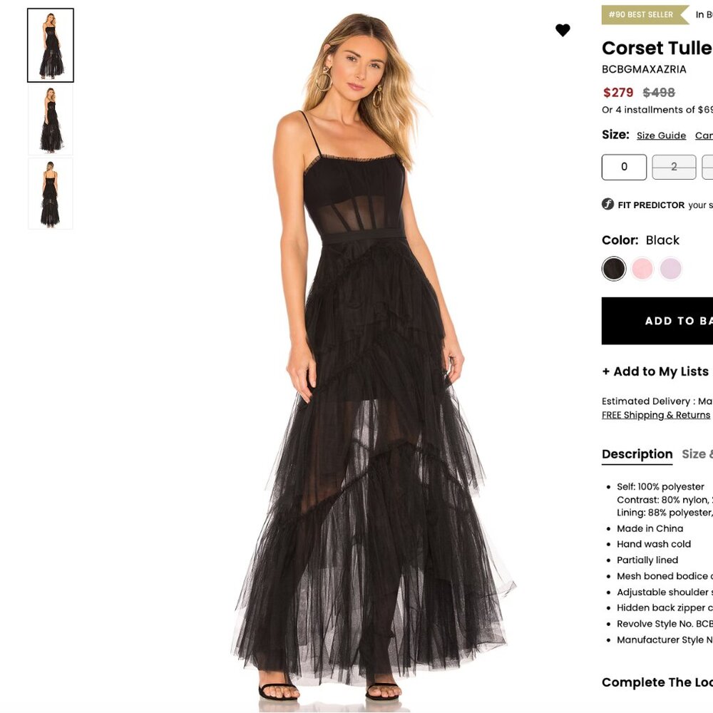 Corset Tulle Gown BCBGMAXAZRIA brand:BCBGMAXAZRIA size 4